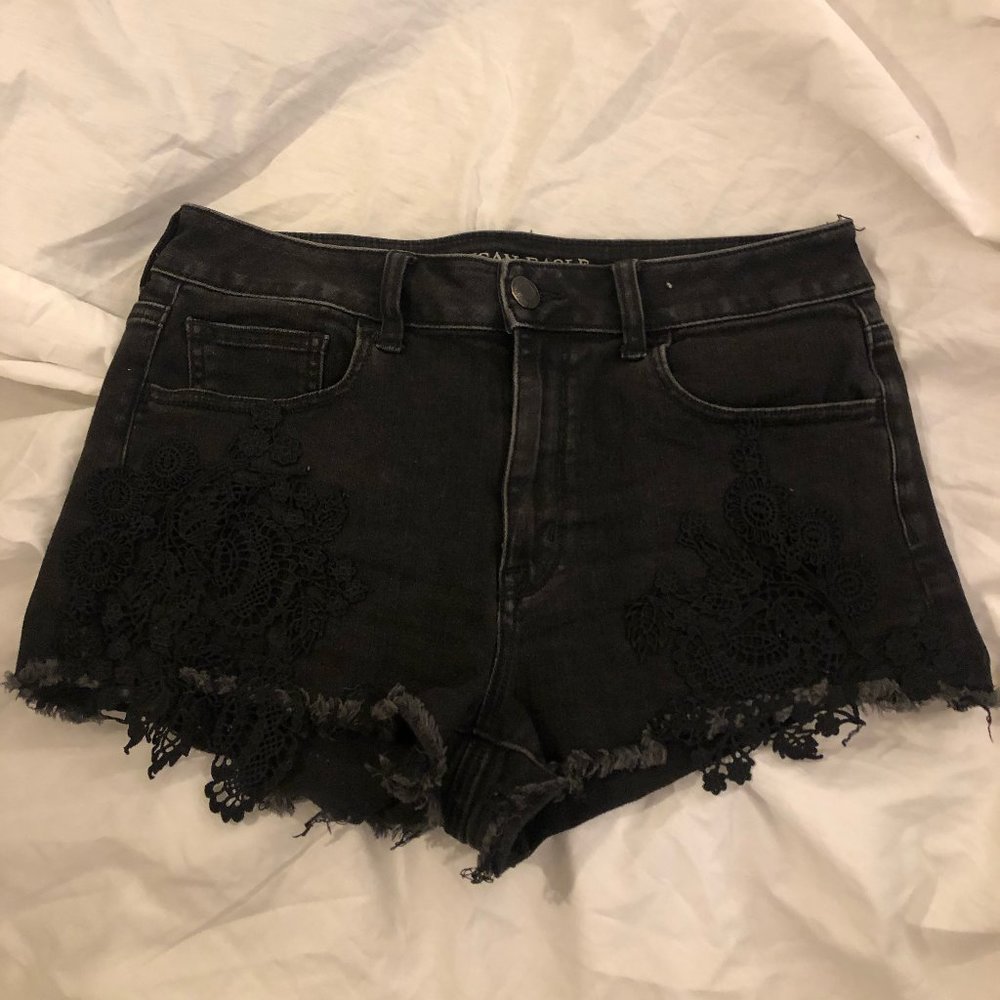 American Eagle Outfitters Black lace jean shorts